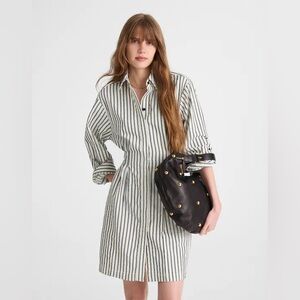 Madewell women’s Tucked Mini Shirtdress seersucker  Grey Stripe Size 12 NWT